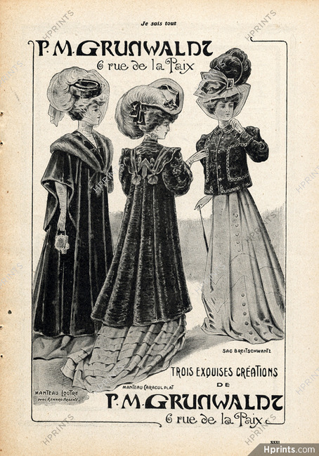 Grunwaldt (Fur clothing) 1906 Fur Coat, Fashion Illustration