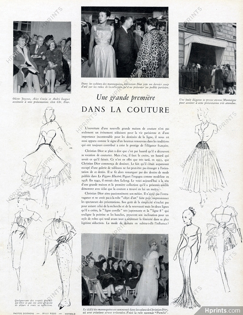 Une Grande Première dans la Couture, 1947 - Christian Dior's First Opening, Premier Défilé Sketches by Christian Dior, Photos Doisneau, Rizzo, Maywald