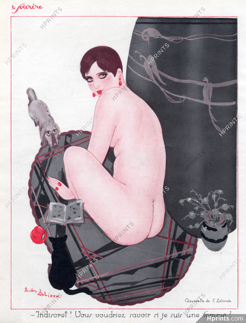 Sacha Zaliouk 1926 Sexy Nude Girl, Cat