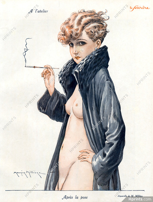Maurice Millière 1926 Nude Cigarette Holder Sexy Looking Girl