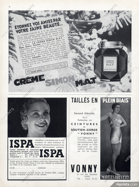 Crème Simon (Cosmetics) 1934 Vonny Girdle