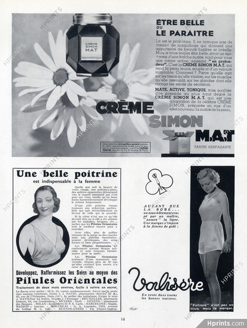 Crème Simon (Cosmetics) 1934 Valisere