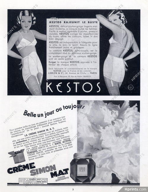 Crème Simon (Cosmetics) 1934 Kestos Girdles