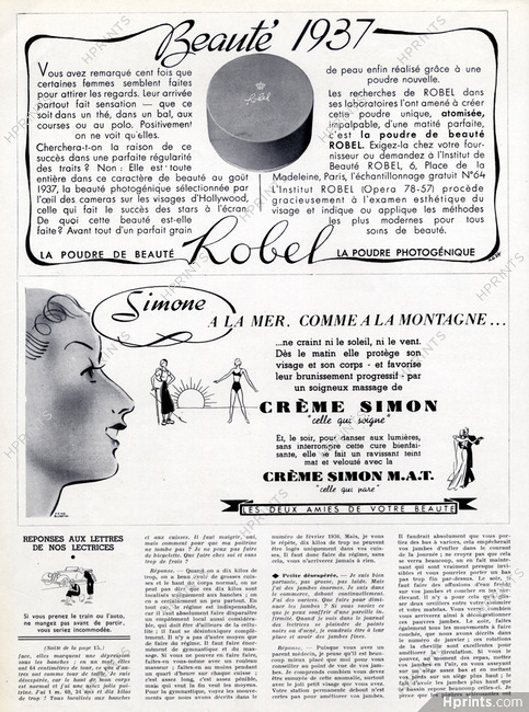 Crème Simon (Cosmetics) 1937 Simone a la Mer..