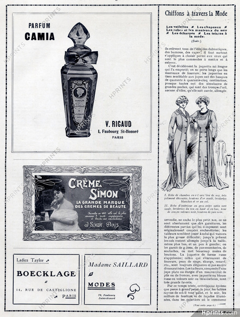 Crème Simon (Cosmetics) 1909 Rigaud Perfume Camia, Art Nouveau Style