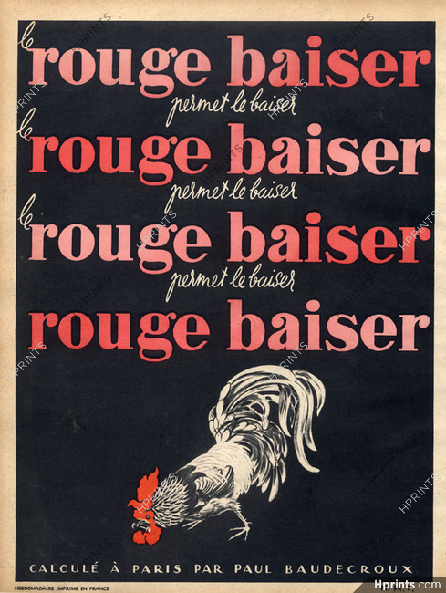 Rouge Baiser (Cosmetics) 1947 Cockerel, Rooster Paul Baudecroux