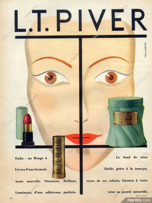 Piver L.T. (Cosmetics) 1954 Facchetti, Lipstick, Face Powder