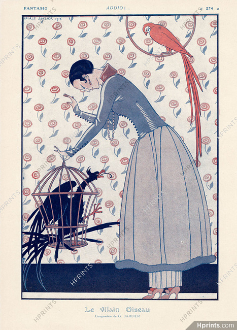 Le Vilain Oiseau, 1915 - George Barbier, Weimar Eagle in Cage, Parrot, World War I Art Deco