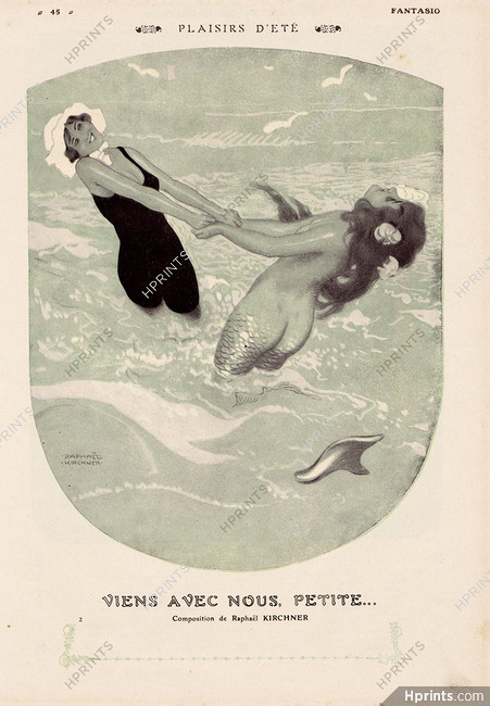 Raphaël Kirchner 1913 Mermaid, Bathing Beauty, Swimmer