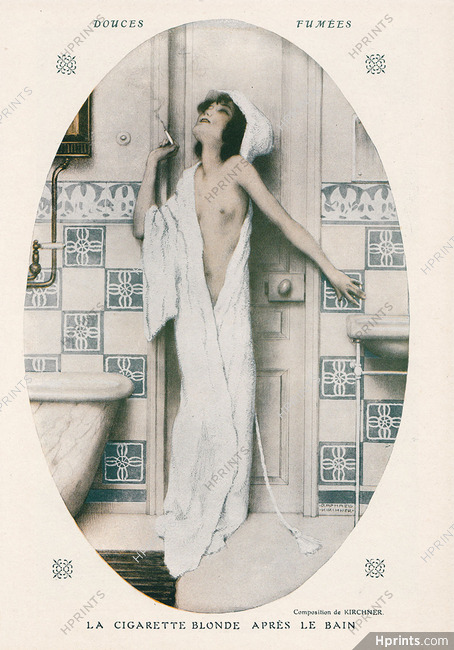 Raphaël Kirchner 1913 The fair Cigarette after the Bath Smoker Topless
