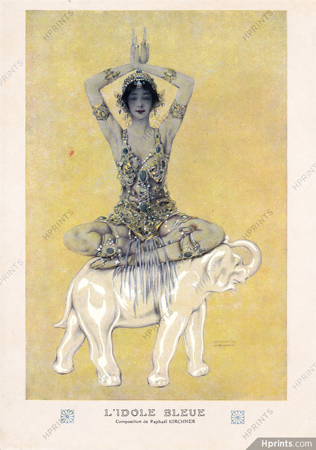 Raphaël Kirchner 1913 The blue idol Oriental Costume Chorus Girl Elephant