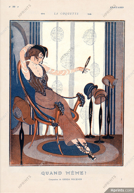 La Coquette — Quand Même !, 1915 - Gerda Wegener, Elegant Parisienne Hats Decorative Arts