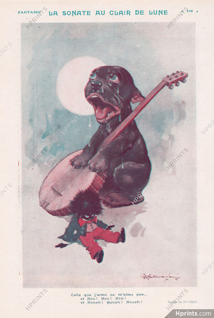 George E. Studdy 1922 Bonzo Sonata in the Moonlight Caricature Bull-dog Puppet