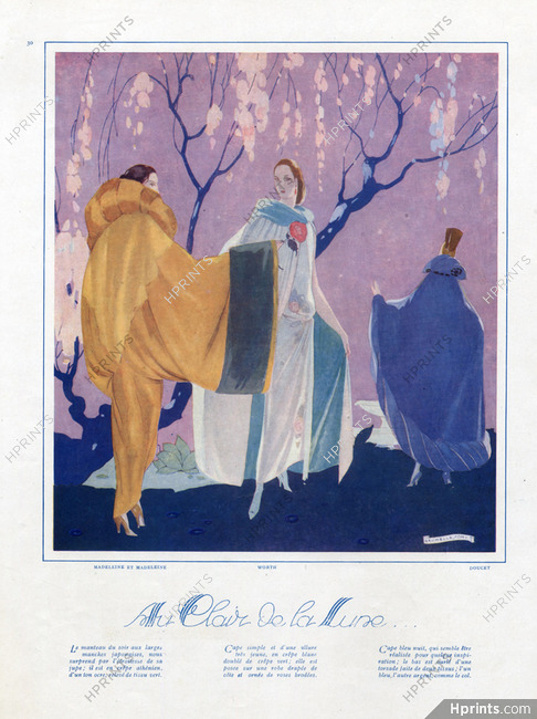 Madeleine & Madeleine, Worth, Doucet 1922 Capes, Art Deco Fashion Illustration, Brunelleschi