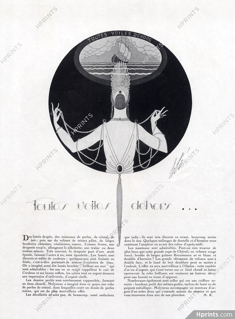 Toutes voiles dehors..., 1922 - Erté Art Deco Style Pearls, Texte par M. R.