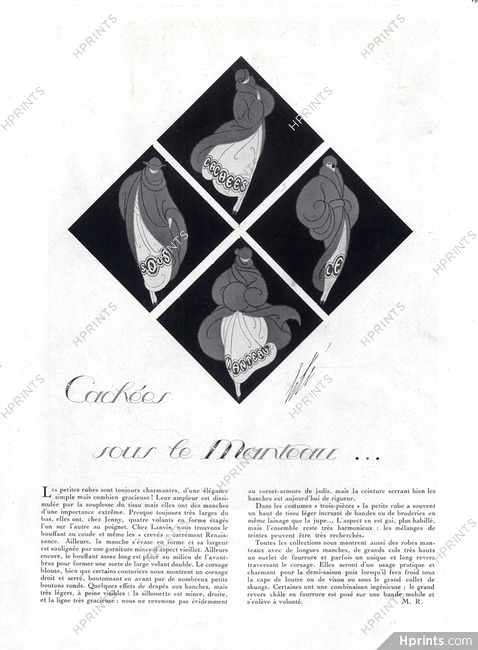 Cachées sous le Manteau..., 1922 - Erté Coats Dresses Fashion Illustration, Text by M. R.