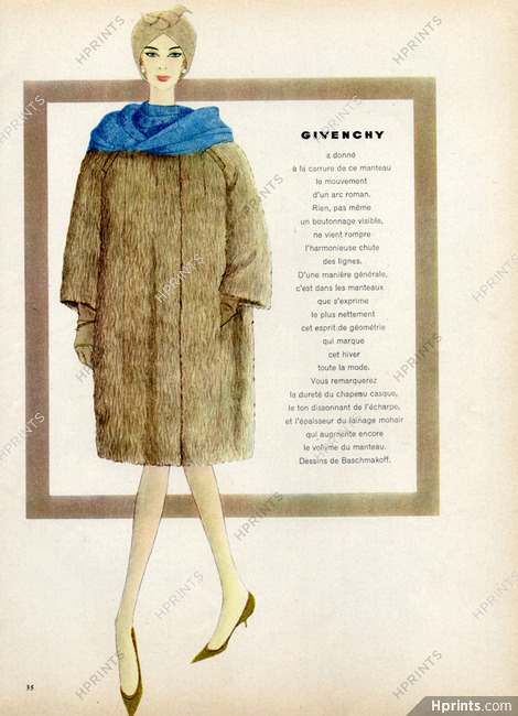Givenchy 1958 Baschmakoff Coat Fashion Illustration