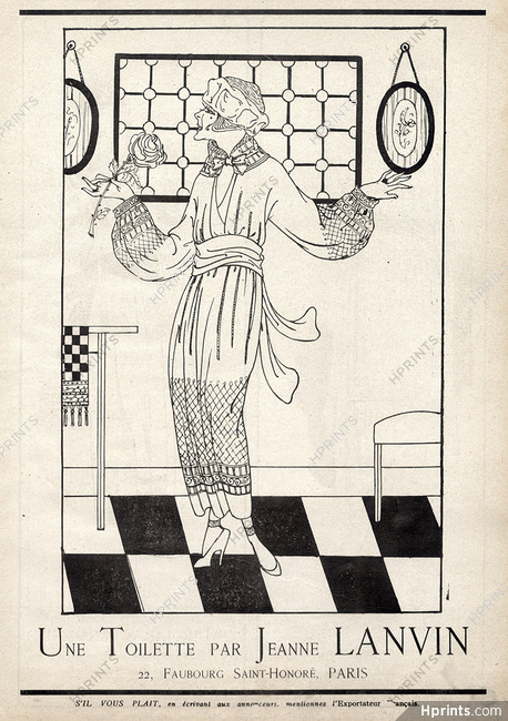 Jeanne Lanvin 1918 Fashion Illustration Art Nouveau Style