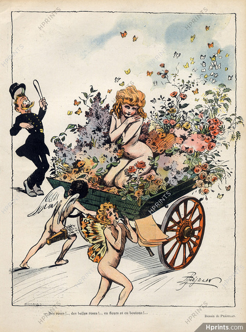 René Préjelan 1906 Sexy Girl Nude Roses Angel