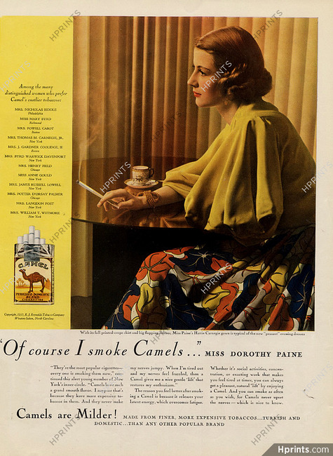 Camel 1942 Dorothy Paine, Hattie Carnegie gown