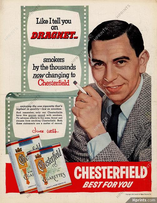 Chesterfield (Cigarettes, Tobacco Smoking) 1954 Jack Webb