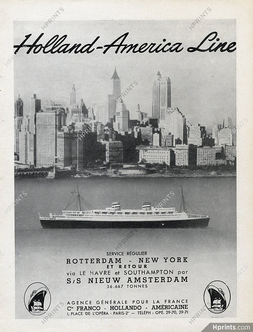 Holland-America Line 1952 New-York City, Transatlantic Liner