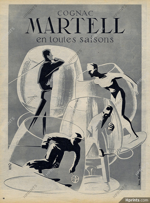 Martell (Cognac) 1954 Skiing Golf Tennis Yves Bétin