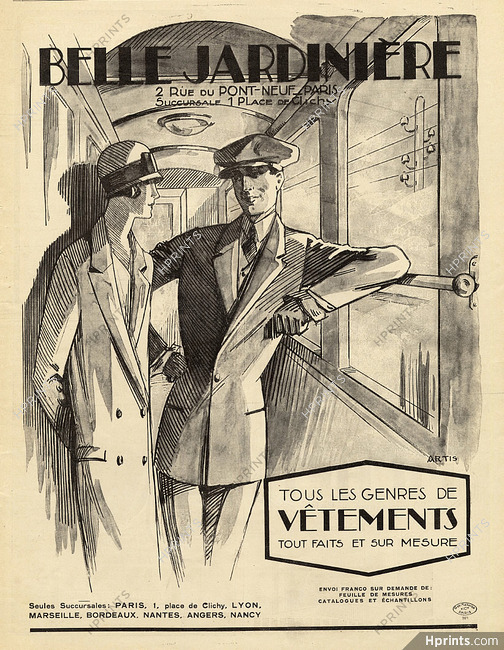 Belle Jardinière 1925 Train interior, Men's Clothing, Artis