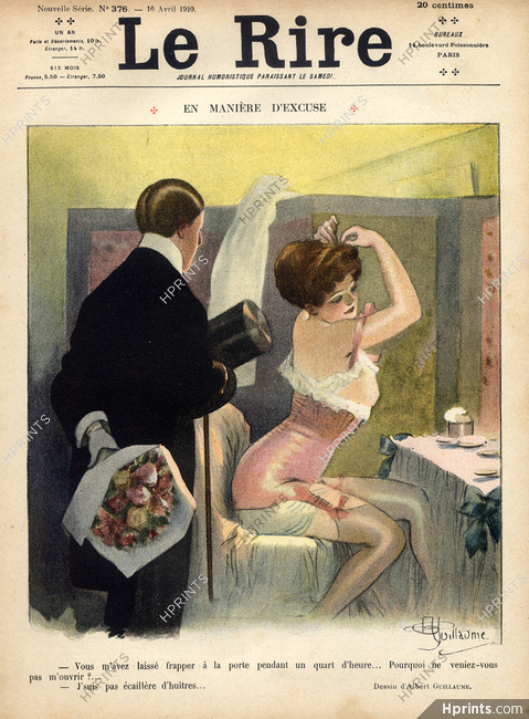 Albert Guillaume 1910 Sexy Girl, Corset Garter Belt