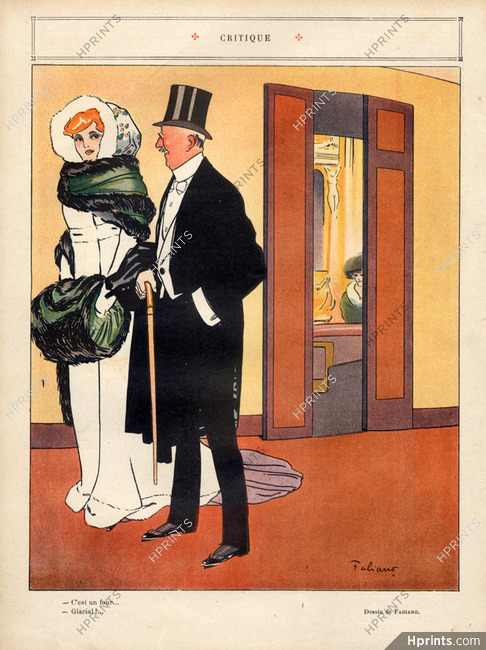 Fabien Fabiano 1909 "Critique" Opéra House, Elegante, Fashion Fur Coat Muff