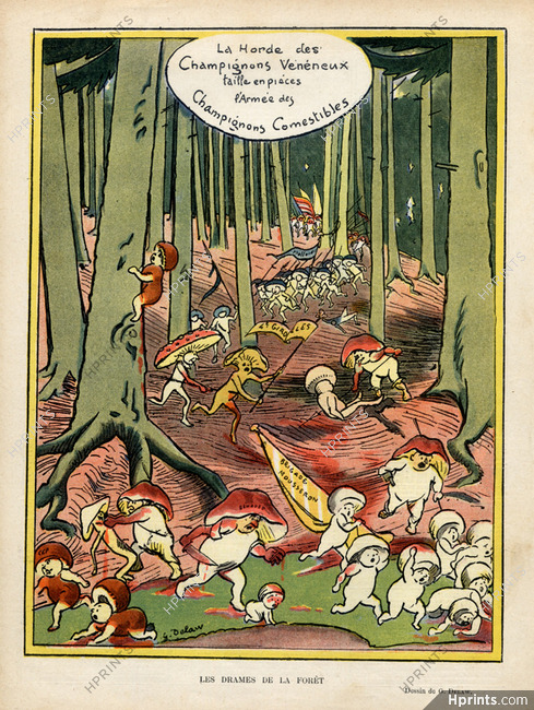 Georges Delaw 1910 Les Drames de la Forêt, The war of Mushrooms