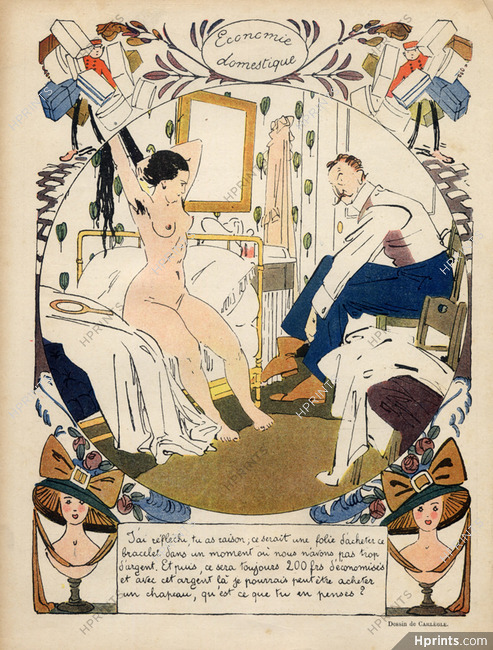 Carlègle 1910 Home Economics, Nude Comic Strip