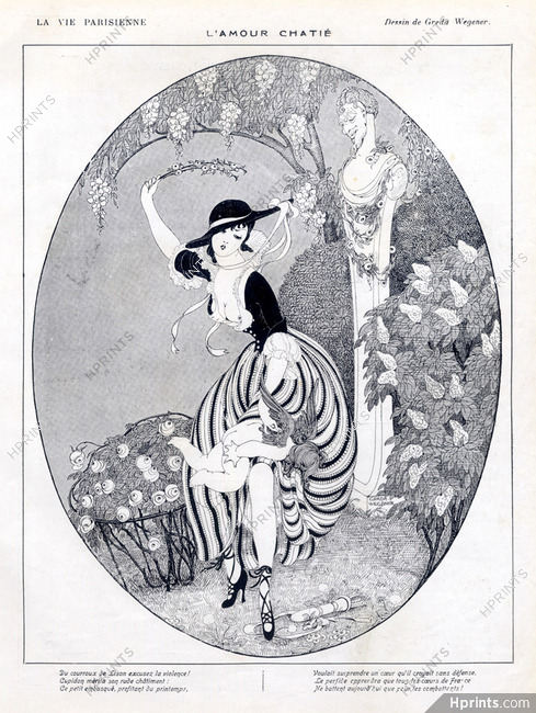 Gerda Wegener 1915 The Chastised love Attractive Girl Fashion Dress Cupidon