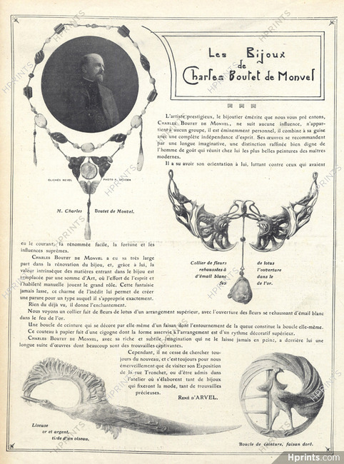 Charles Boutet de Monvel 1908 Art Nouveau Style Jewels, Liseuse, Necklace, Belt buckle