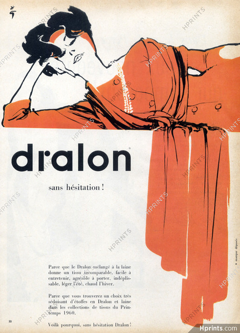 Dralon (Fabric) 1959 René Gruau, Fashion Illustration