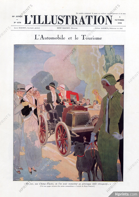 L'Automobile et le Tourisme, 1930 - Cars, Elegants, Greyhound, Roaring Twenties, Text by René Vincent, 4 pages