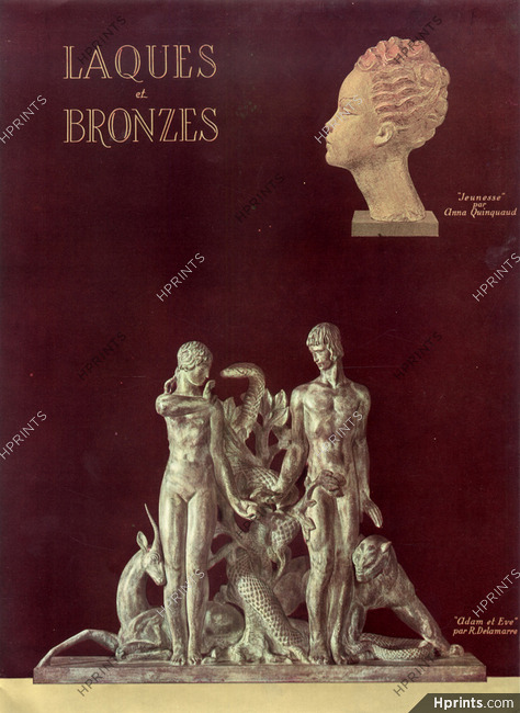Anna Quinquaud & R.Delamare 1940 Lacquer and Bronze Portrait Adam & Eve