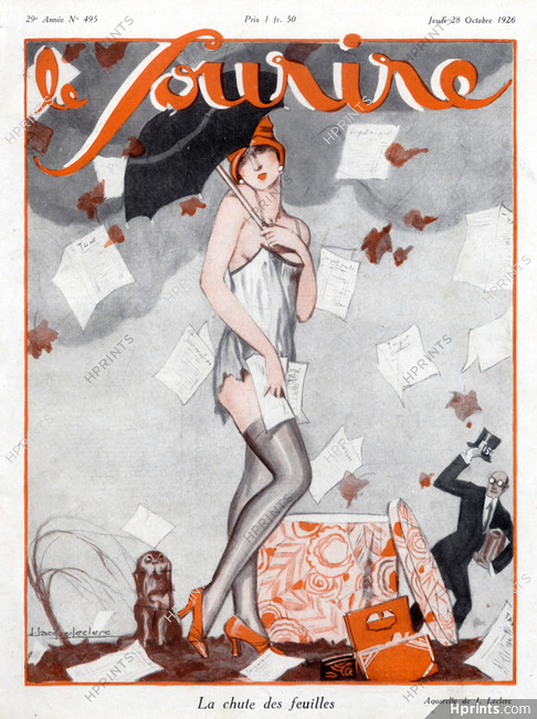 Julien Jacques Leclerc 1926 Sexy Girl Lingerie Umbrella Hatbox