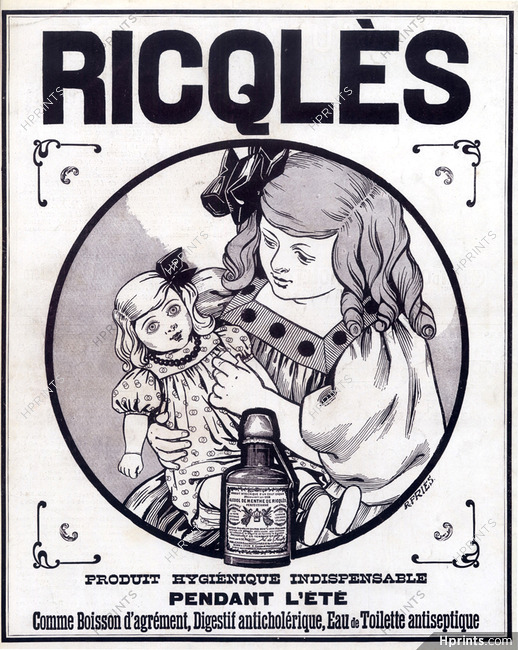 Ricqlès (Drinks) 1908 R.Fries Doll, Children, Art Nouveau Style