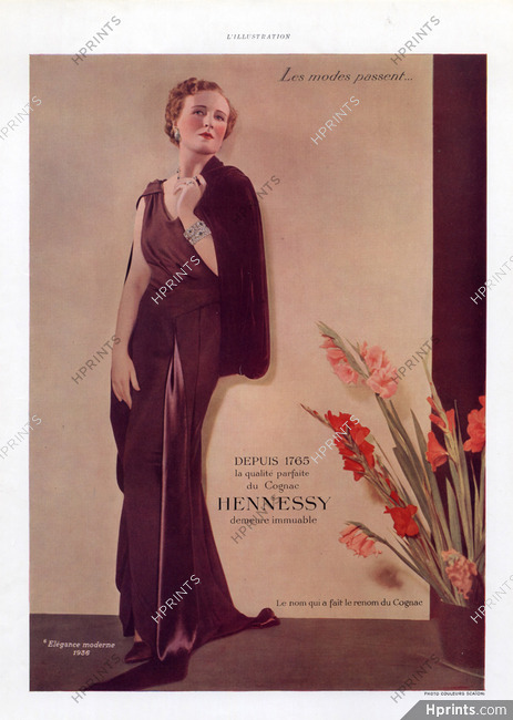 Hennessy (Cognac) 1936 Les Modes Passent... n°5. Elégance Moderne, Evening Gown