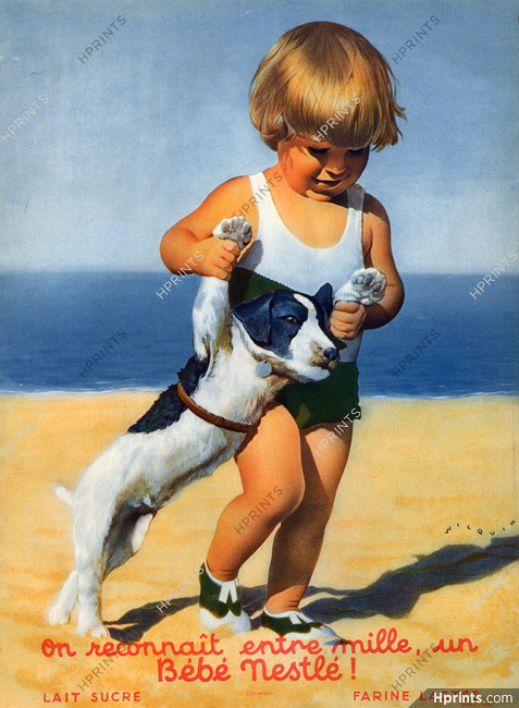 Bébé Nestlé 1932 Beach, Dog, André Wilquin