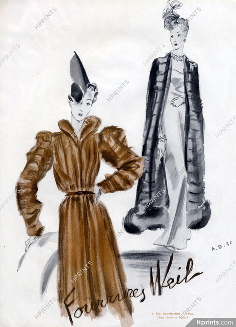 Weil 1938 Fur Coat Fashion Illustration