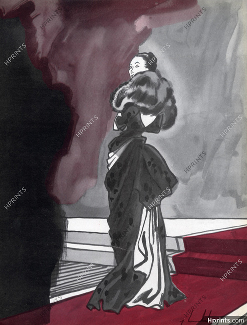 Paquin 1947 Evening Gown, Fur Cape, Pierre Louchel