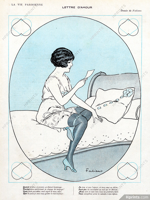 Fabien Fabiano 1913 Love Letter, Attractive Girl, Babydoll Negligee