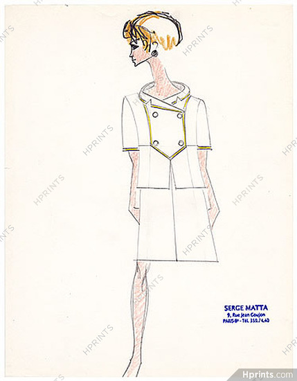 Serge Matta 1960 Original Fashion Drawing N°7
