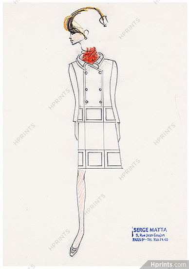 Serge Matta 1960 Original Fashion Drawing N°5