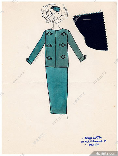 Serge Matta 1960 Original Fashion Drawing N°2