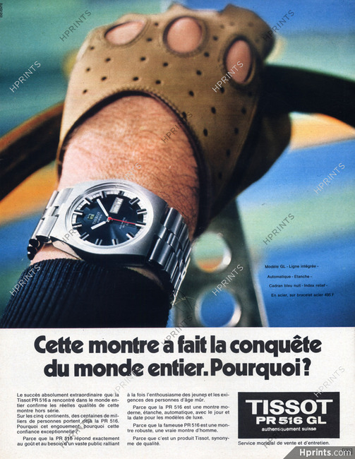 Tissot (Watches) 1971 Waterproof, Réf PR 516 — Advertisements