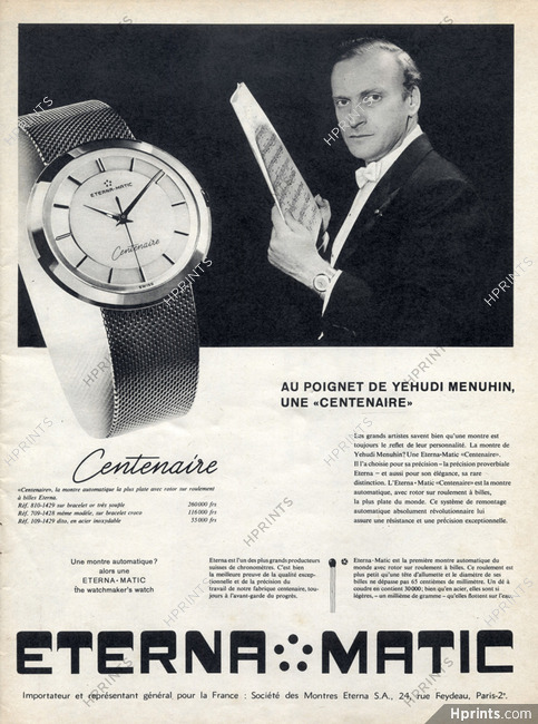 Eterna (Watches) 1958 Model Centenaire, Yehudi Menuhin Portrait