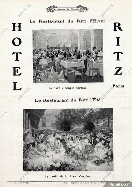 Hotel Ritz (restaurant) 1908 Dining Room & Garden Place Vendôme